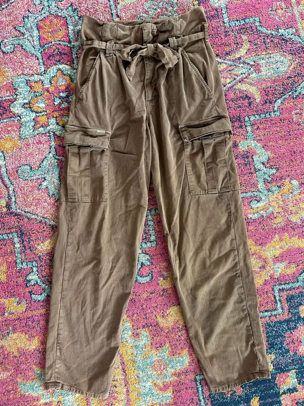 MOTHER | Women’s Brown Greaser Paperbag Pleated Belted Cargo Ankle Pants Size 26